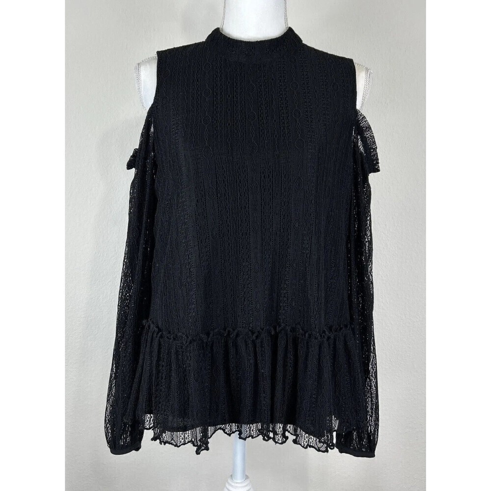 Ro & De Black Lace Cold Shoulder Blouse Size Medium